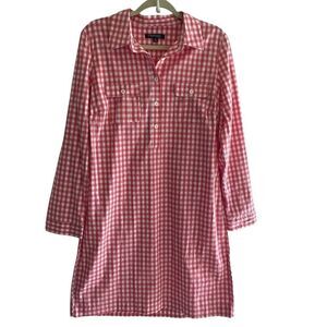 Chadwick’s Of Boston Pink Gingham Plaid Shirt Dress Long Sleeve Size 12 Large